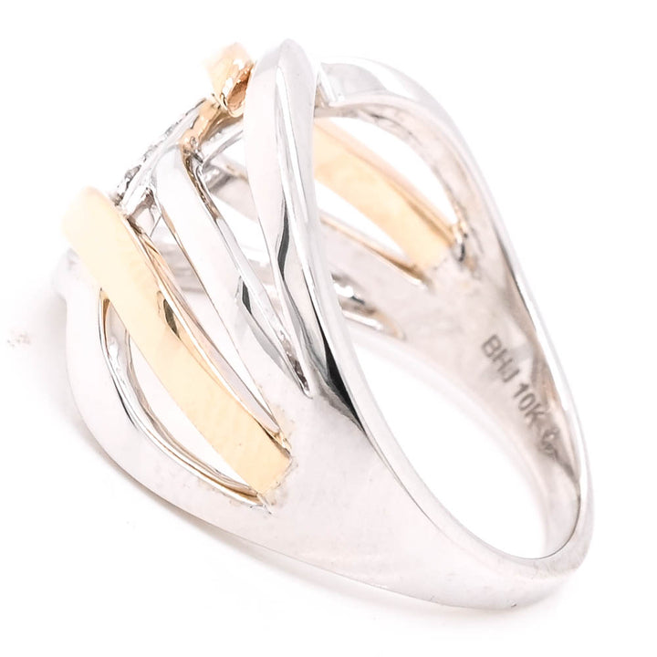Graziella 10KT White &amp; Yellow Gold 0.02CTW Diamond Celebration Ring - Size 6.5