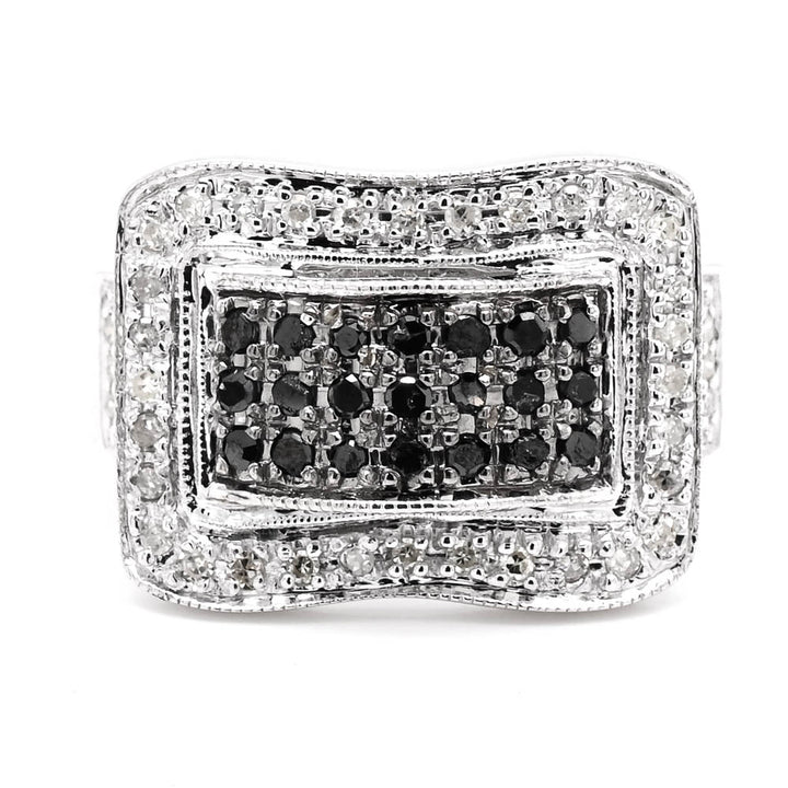 14KT White Gold Black &amp; White Diamond Pave Set Celebration Ring.