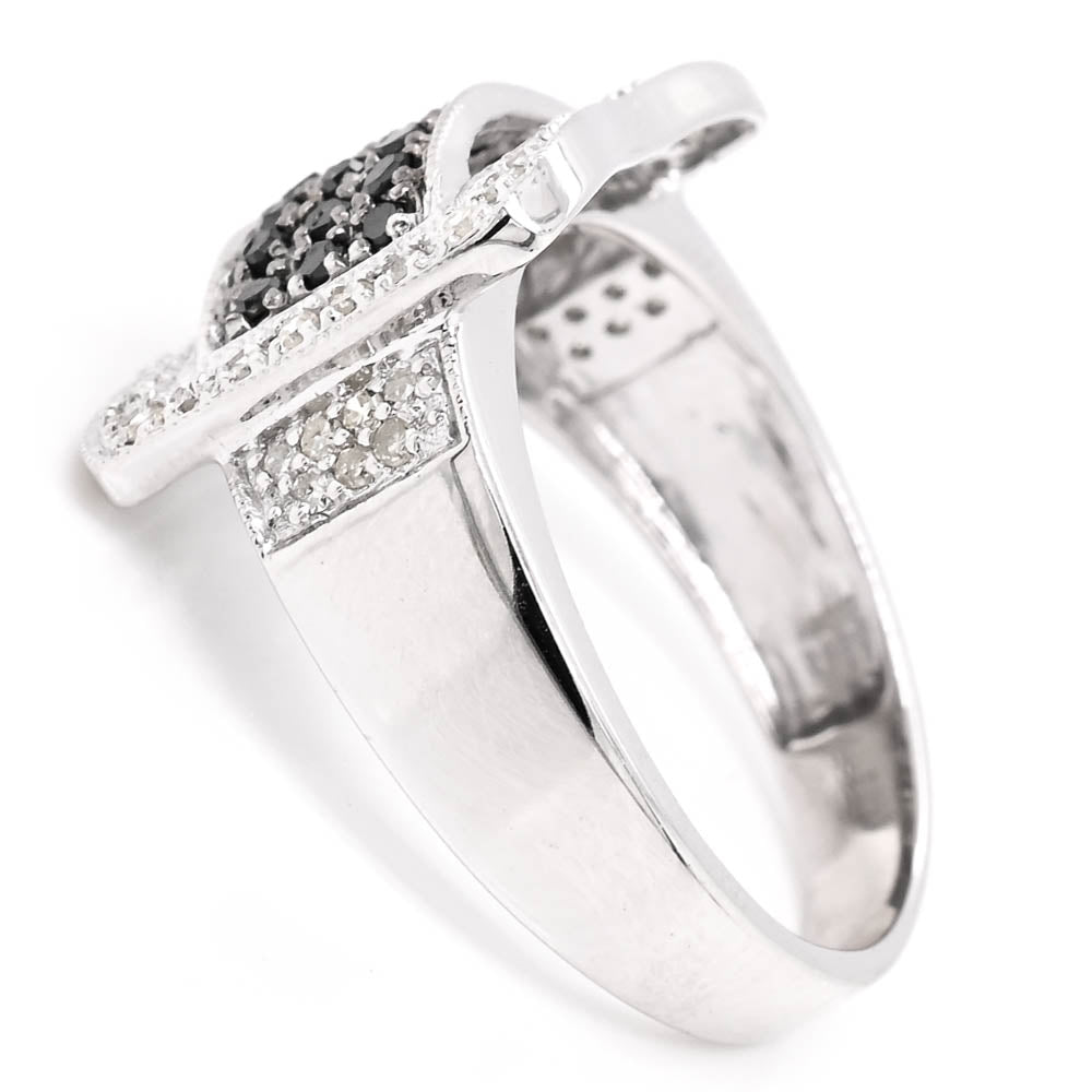 14KT White Gold Black &amp; White Diamond Pave Set Celebration Ring.