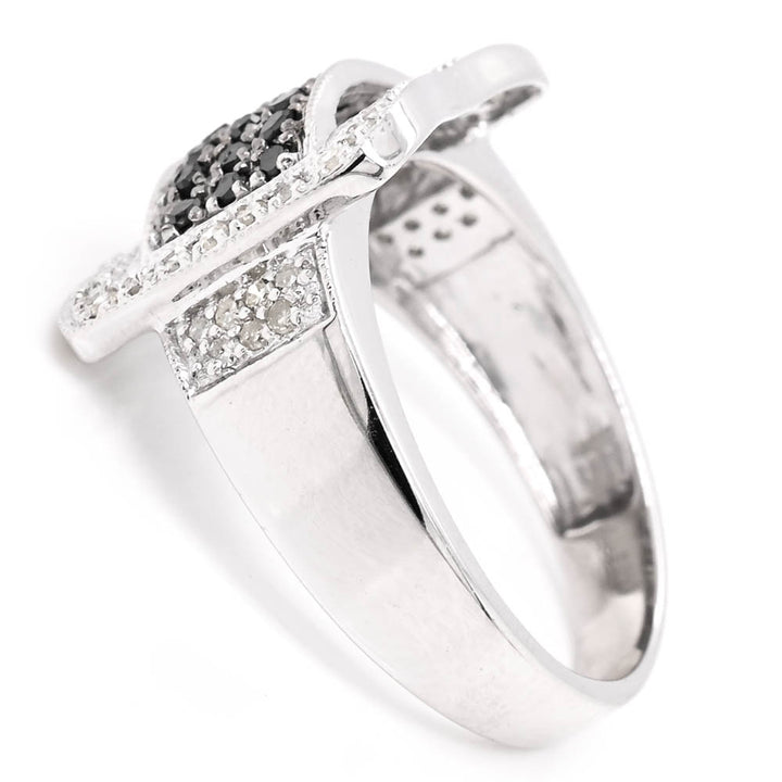 14KT White Gold Black &amp; White Diamond Pave Set Celebration Ring.
