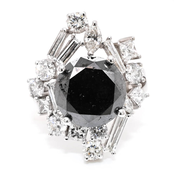 Graziella 14KT White Gold 11.10CTW Round Brilliant Black &amp; White Diamond Celebration Ring - Size 6.5