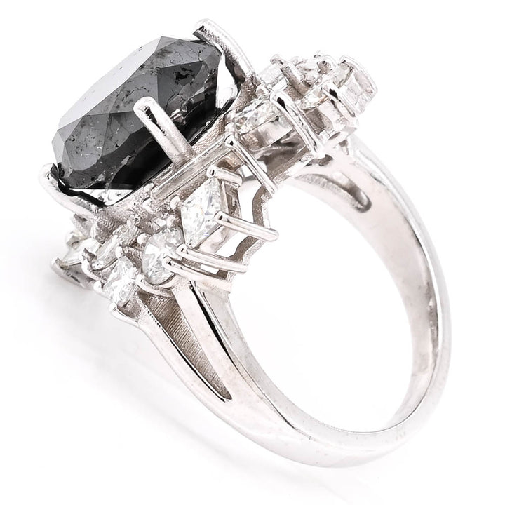 Graziella 14KT White Gold 11.10CTW Round Brilliant Black &amp; White Diamond Celebration Ring - Size 6.5