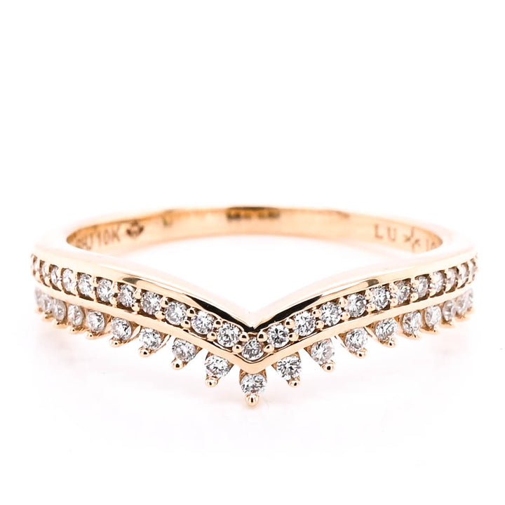 Graziella 10KT Yellow Gold 0.25CTW Lab-Grown Diamond Chevron Ring - Size 6.5