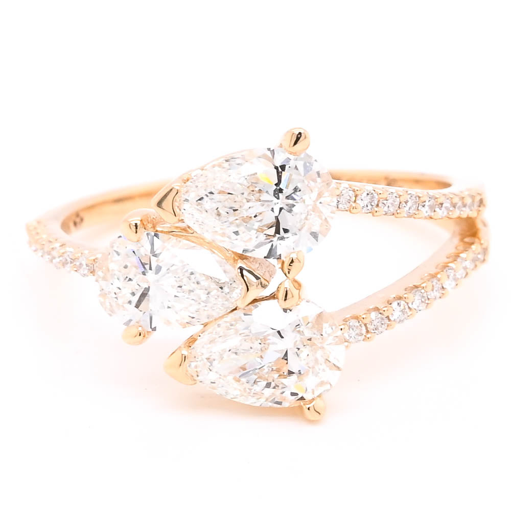 10KT Yellow Gold 1.51CTW Pear Shape LAB Created 3 Stone Celebration Ring.