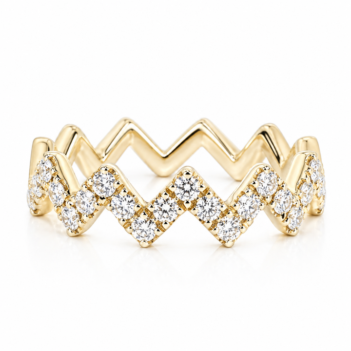 Graziella 18KT Yellow Gold 0.90CTW VS G Colour Diamond Zig Zag Ring - Size 6