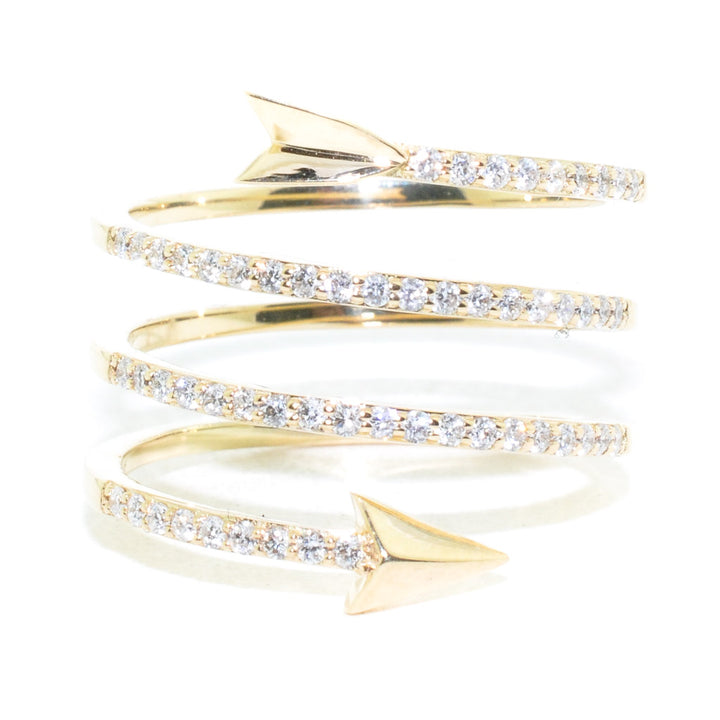 Graziella 14KT Yellow Gold 0.35CTW Diamond Arrow Ring - Size 6.5