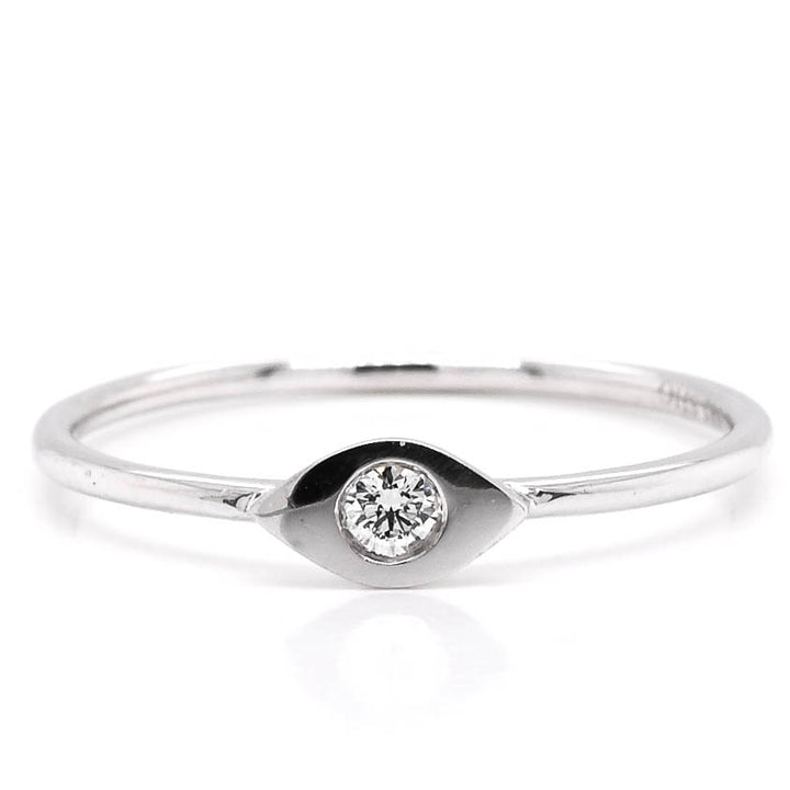 Graziella 14KT White Gold 0.05CTW Diamond Evil Eye Ring - Size 6