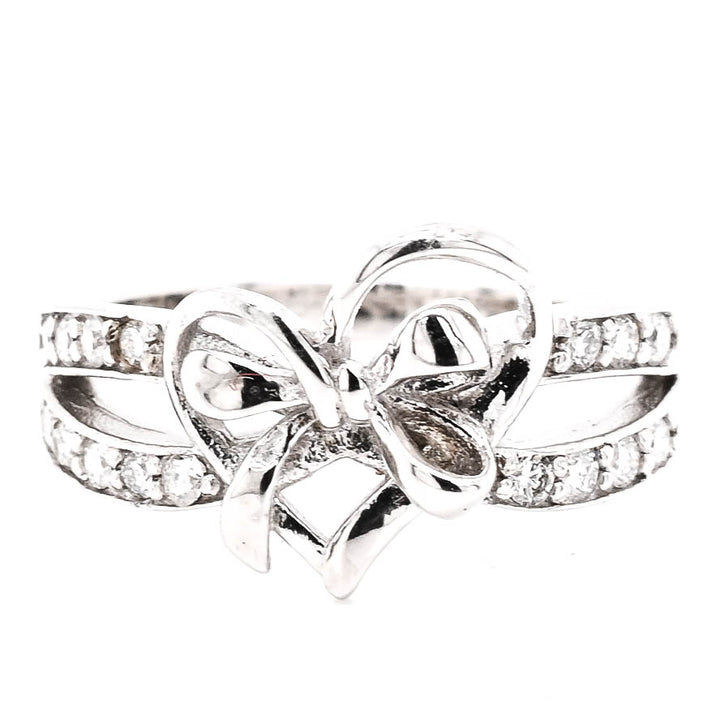Graziella 14KT White gold 0.25CTW Diamond Heart Bow Ring - Size 7