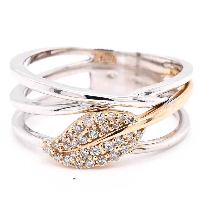 Graziella 10KT White &amp; Yellow Gold 0.15CTW Diamond Leaf Ring - Size 6.25