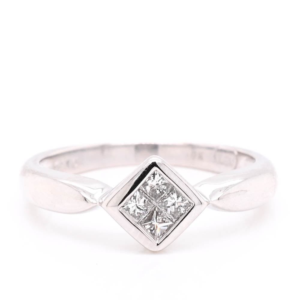 Graziella 10KT White Gold Invisibley Set Diamond Ring - Size 4