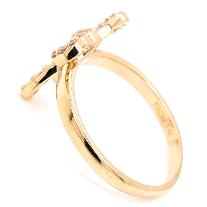Graziella 14KT Yellow Gold 0.34CTW Diamond Bow Ring - Size 6.5