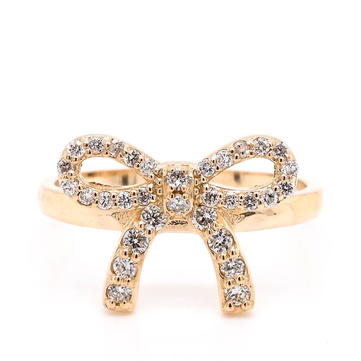 Graziella 14KT Yellow Gold 0.34CTW Diamond Bow Ring - Size 6.5