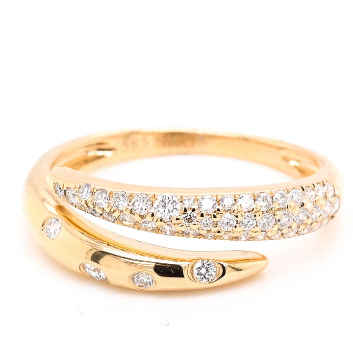 Graziella 14KT Yellow Gold 0.40CTW Diamond Cross Over Ring - Size 7