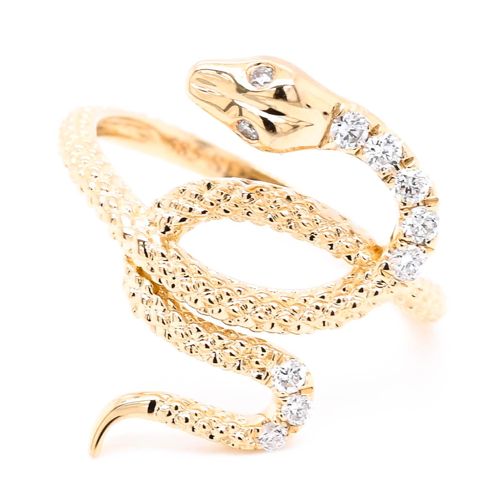 Graziella 14KT Yellow Gold 0.17CTW Diamond Snake Ring - Size 6