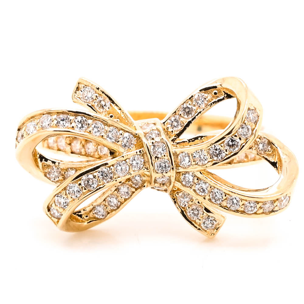 Graziella 14KT Yellow Gold 0.43CTW Diamond Bow Ring - Size 6.25
