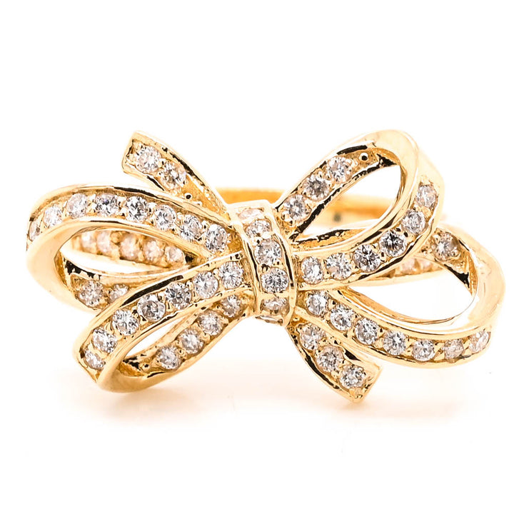 Graziella 14KT Yellow Gold 0.43CTW Diamond Bow Ring - Size 6.25