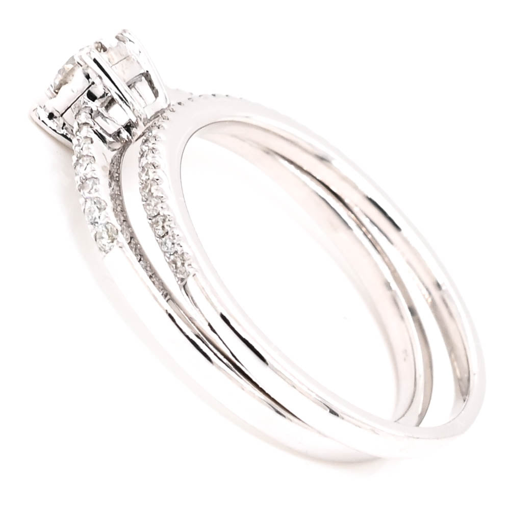 Graziella 14KT White Gold 0.20CTW Round Brilliant Diamond Engagement Ring &amp; Matching Wedding Band - Size 5.5