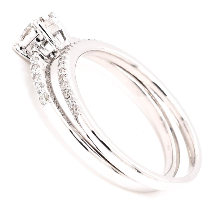 Graziella 14KT White Gold 0.20CTW Round Brilliant Diamond Engagement Ring &amp; Matching Wedding Band - Size 5.5