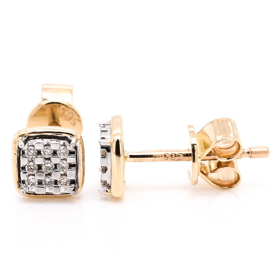 14KT Yellow Gold 0.07CTW CTW Stud Style Backing Diamond Earrings