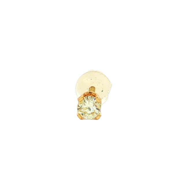 18KT Yellow Gold 0.10CT Round Brilliant Diamond Solitaire Single Earring.