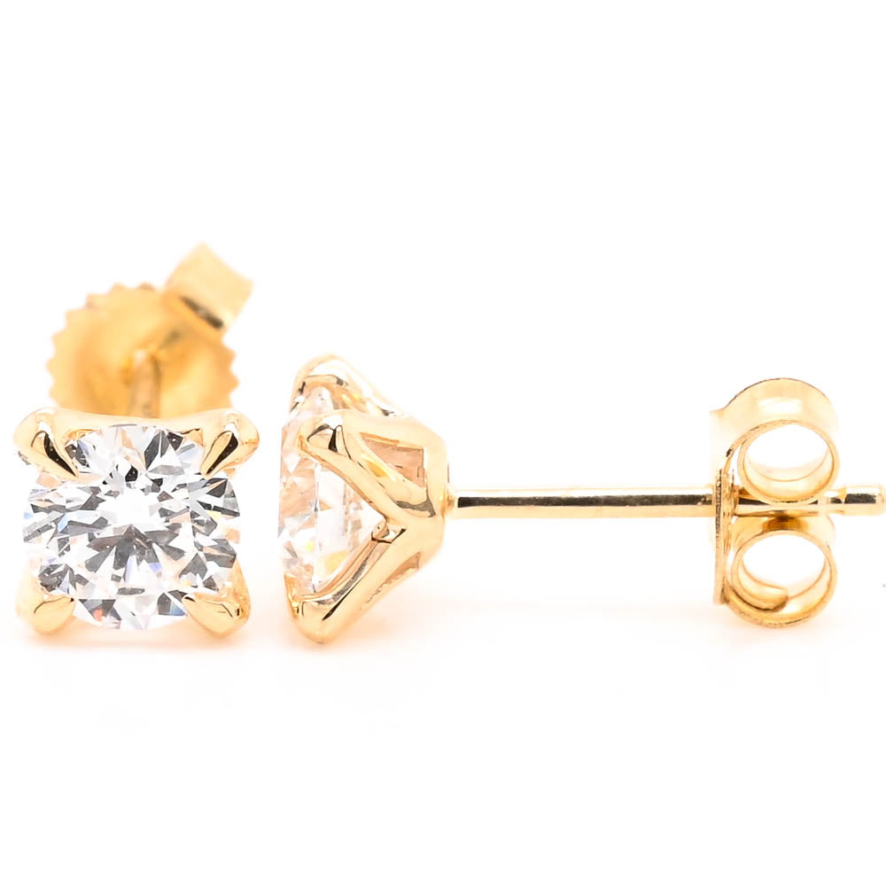10KT Yellow Gold 1.00CTW Round Brilliant Modern GROWN Diamond Stud Earrings.