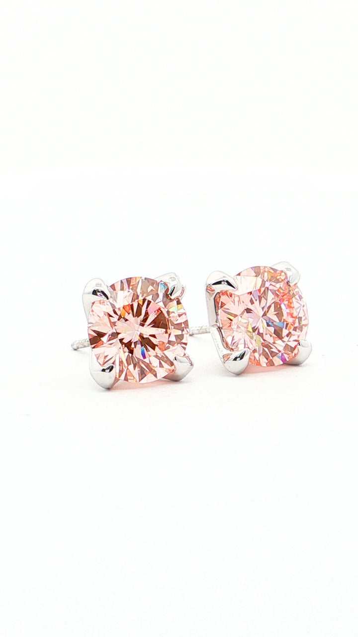 14KT White Gold 4.00CTW Fancy Pink Round Shape Modern Diamond Responsibly Grown Stud Earrings.