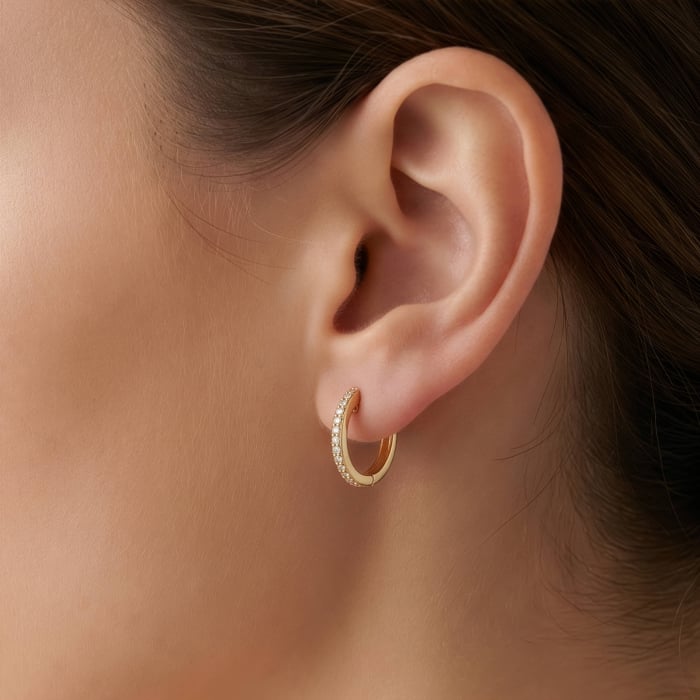Graziella Sterling Silver Gold Vermeil 0.10CTW Lab-Grown Diamond Huggie Earrings