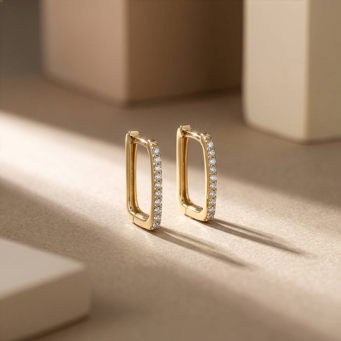 Graziella Sterling Silver Gold Vermeil 0.10CTW Lab-Grown Diamond Huggie Earrings