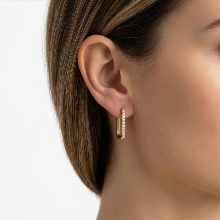Graziella Sterling Silver Gold Vermeil 0.10CTW Lab-Grown Diamond Huggie Earrings