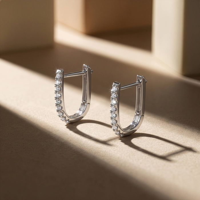 Graziella Sterling Silver 0.18CTW Modern Diamond Responsibly Grown Huggie Earrings.