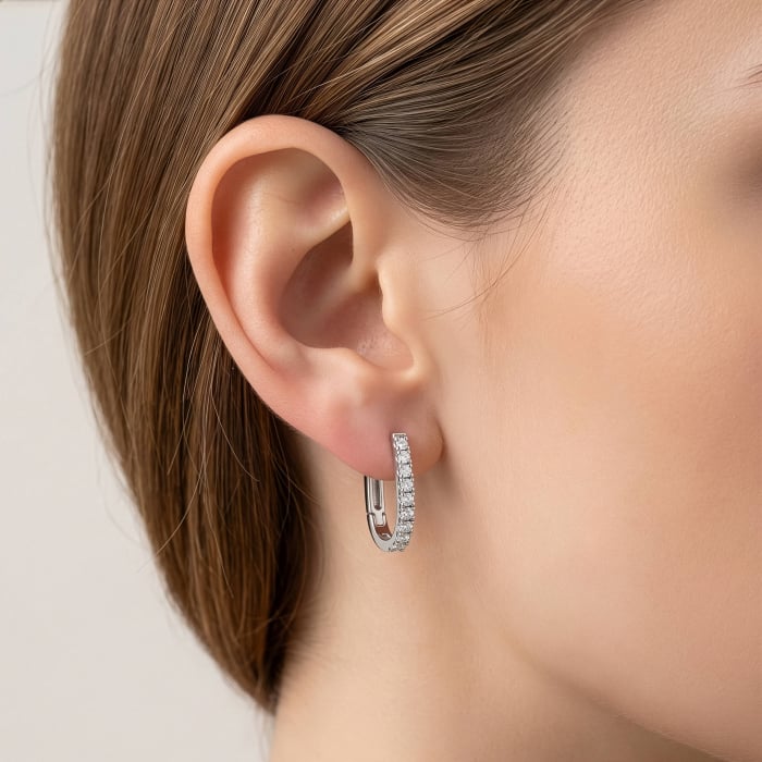 Graziella Sterling Silver 0.18CTW Modern Diamond Responsibly Grown Huggie Earrings.