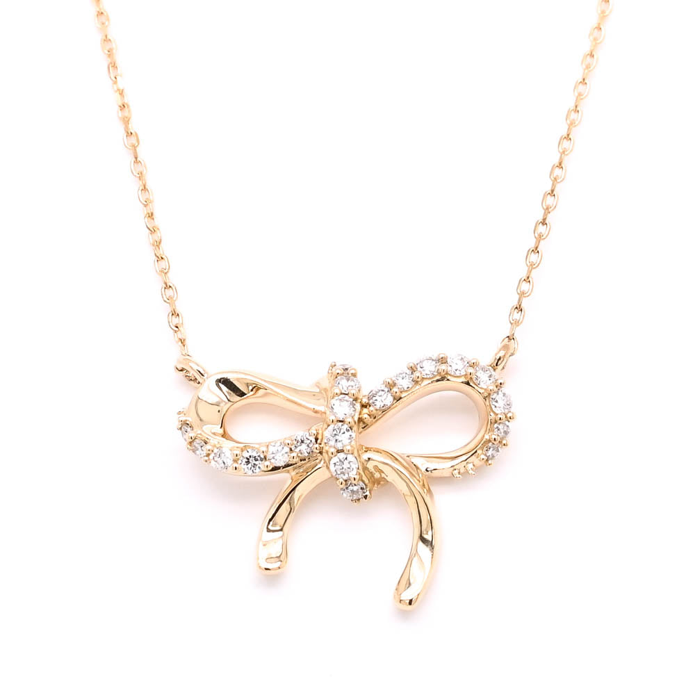 14KT Yellow Gold 18" 0.12CTW Diamond Bow Necklace.