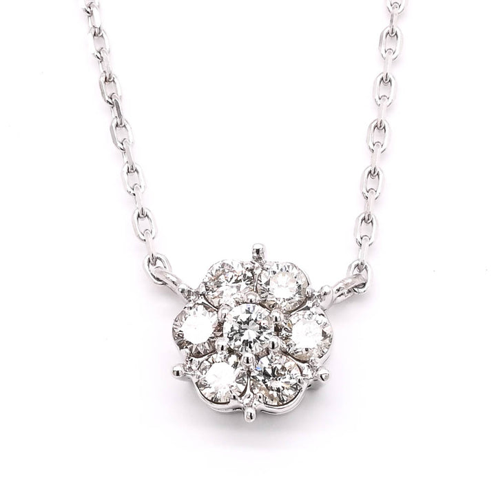 Graziella 14KT White Gold 18" 0.50CTW Diamond Flower Necklace.