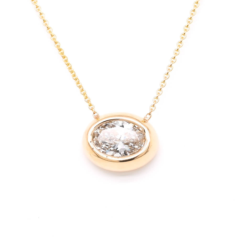 Graziella 10KT Yellow Gold 18 1.50CT Oval Lab-Grown Diamond Bezel Set Necklace