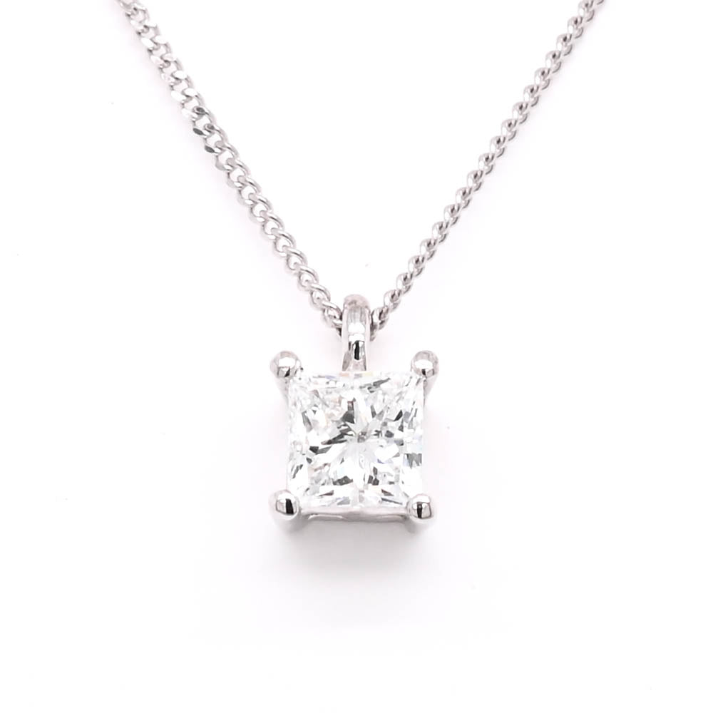 Graziella 10KT White Gold 18 0.30CTW Princess Cut Shape Lab-Grown Diamond Solitaire Necklace