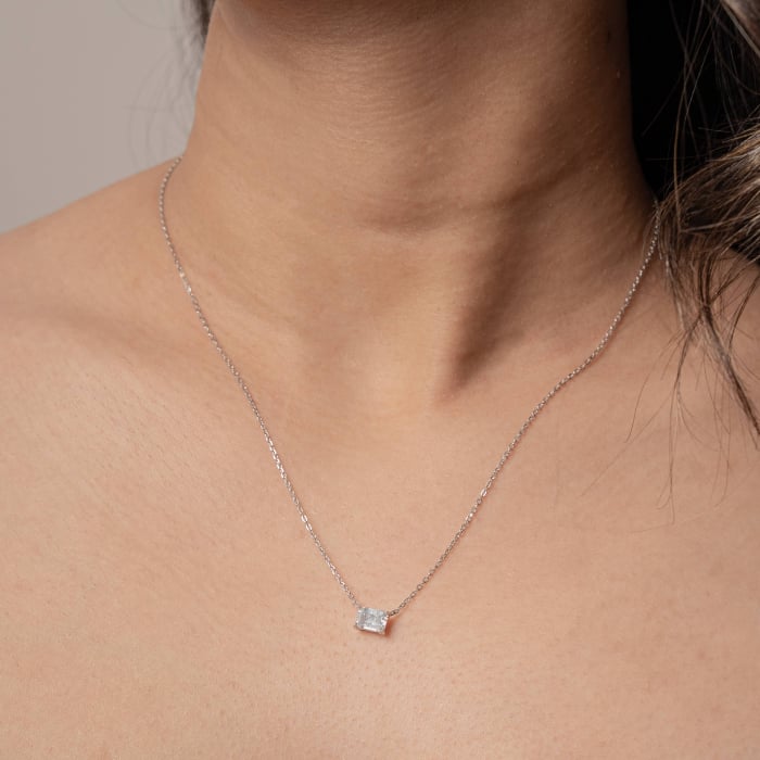 Graziella Sterling Silver 18 1.00CTW Emerald Lab-Grown Diamond Solitaire Necklace