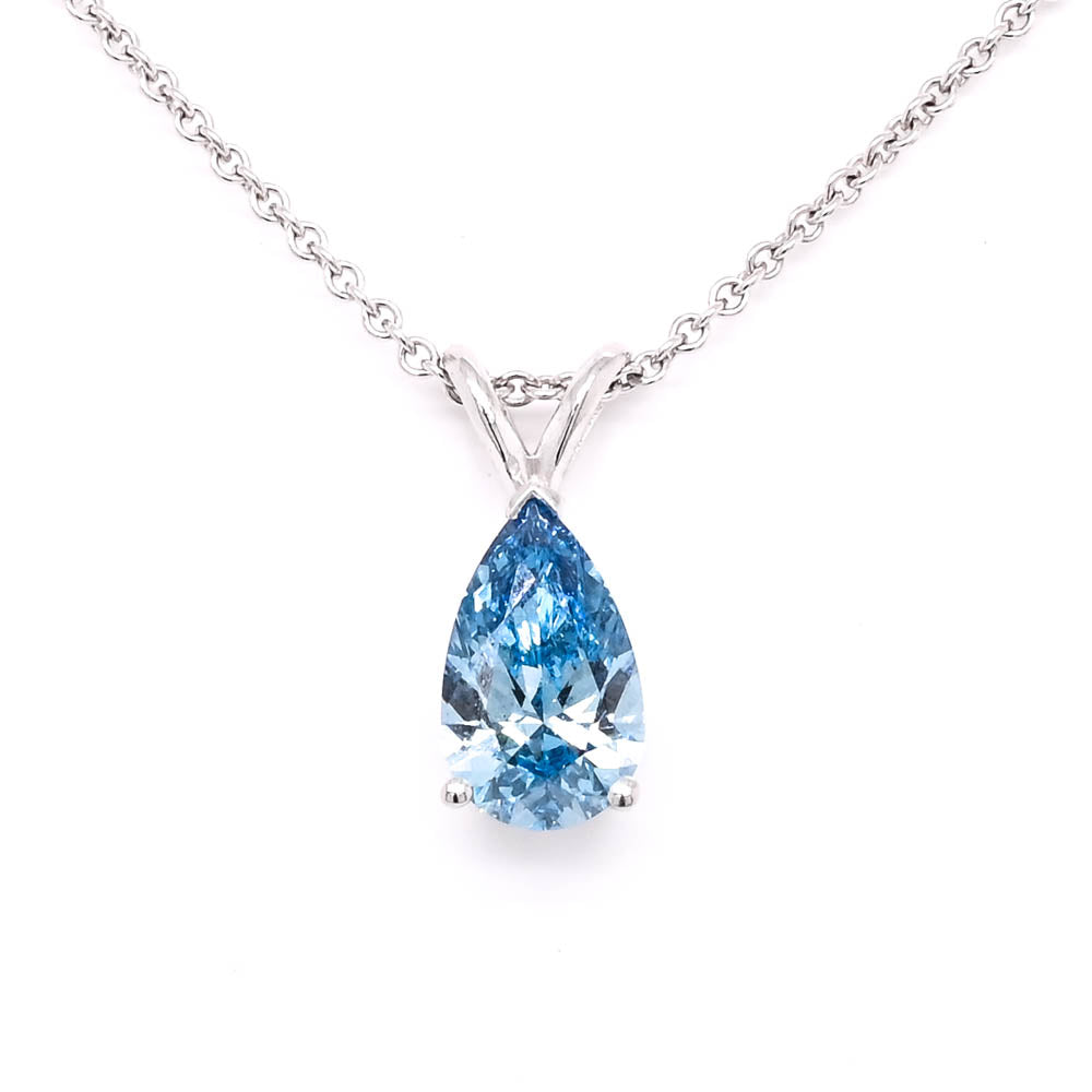 Graziella 14KT White Gold 18 1.14CT Pear Lab-Grown Fancy Blue Diamond Necklace