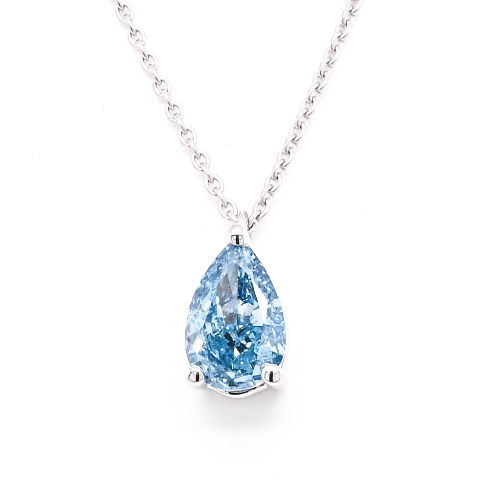 Graziella 10KT White Gold 18 0.80CT Pear Lab-Grown Fancy Blue Diamond Necklace