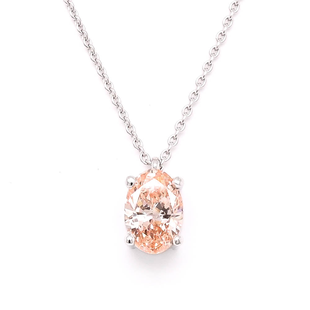 Graziella 10KT White Gold 18 0.80CT Oval Lab-Grown Pink Diamond Solitaire Necklace