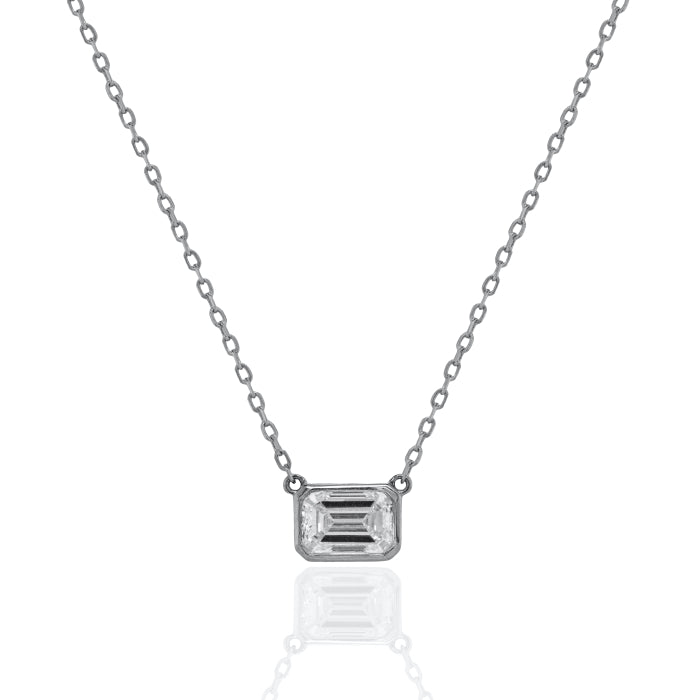Graziella Sterling Silver White Gold 18 1.00CTW Emerald Lab-Grown Diamond Solitaire Necklace