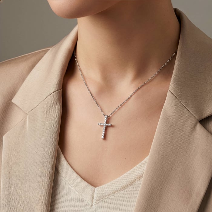 Graziella Sterling Silver 0.11CTW Modern Diamond Responsibly Grown Pave Set Cross Necklace