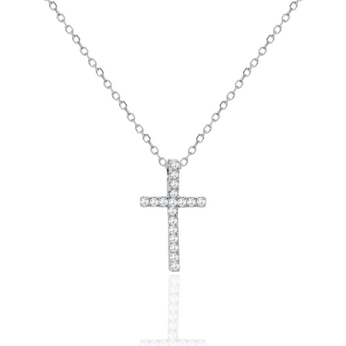Graziella Sterling Silver 0.11CTW Modern Diamond Responsibly Grown Pave Set Cross Necklace