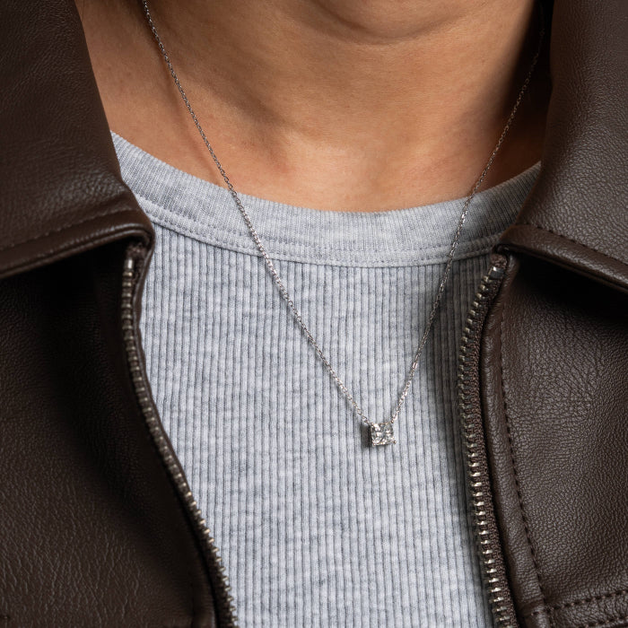 Graziella Sterling Silver 18" 1.00CTW Princess Cut Modern Diamond Responsibly Grown Solitaire Necklace.