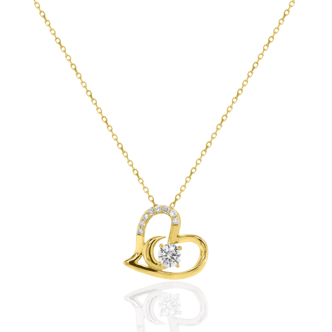 Graziella Sterling Silver Gold Vermeil 18" 0.30CTW Round Brilliant Modern Grown Diamond Heart Necklace.