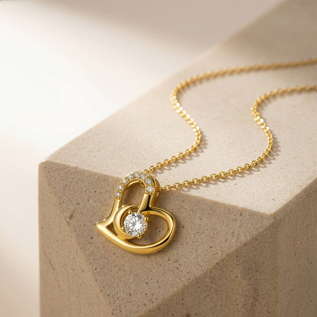 Graziella Sterling Silver Gold Vermeil 18 0.30CTW Round Brilliant Lab-Grown Diamond Heart Necklace