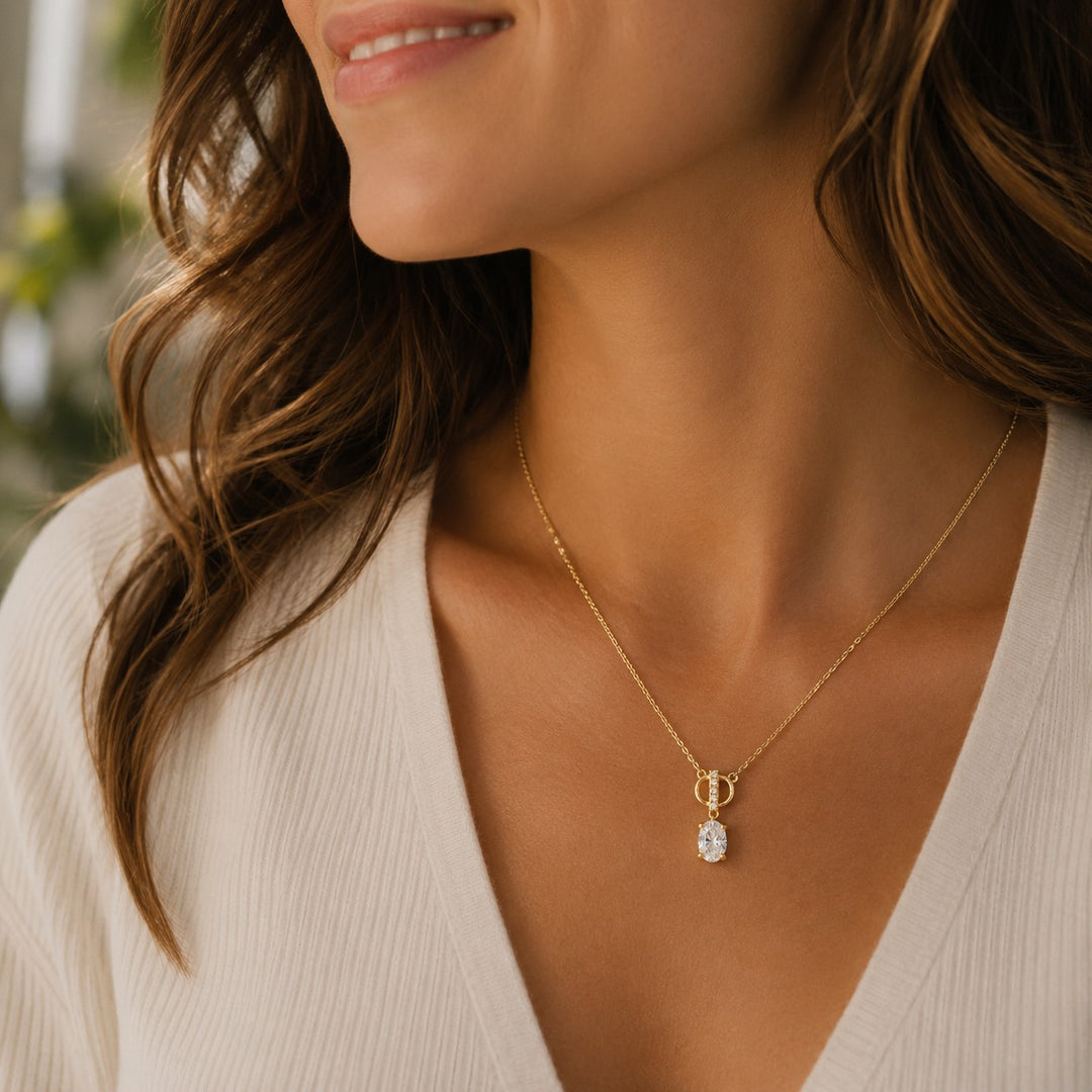 Graziella Sterling Silver Gold Vermeil 18" 0.41CTW Oval Shape Modern Grown Diamond Necklace.