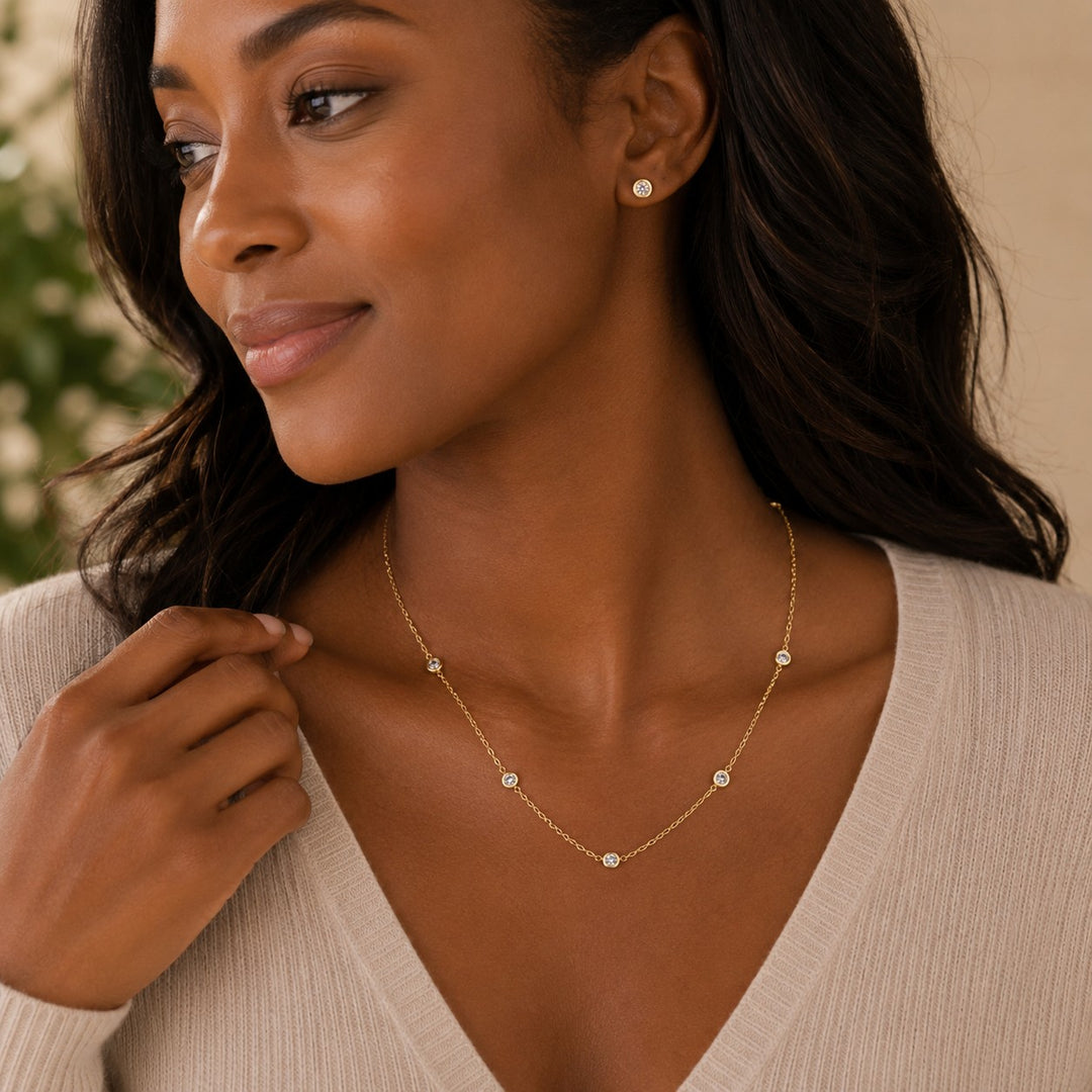 Graziella Sterling Silver Gold Vermeil 20 0.75CTW Lab-Grown Diamond By The Yard Necklace