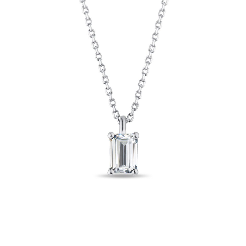 LUJO 10KT White Gold 18" 0.30CTW Emerald Cut LAB Created Diamond Necklace.