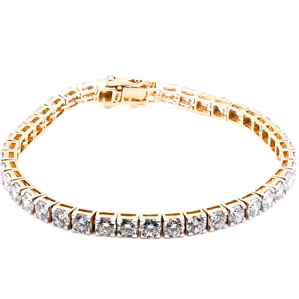 14KT Yelllow Gold 7.5" 11.08CTW VS-SI F-G Colour Lab Grown Diamond Tennis Bracelet.