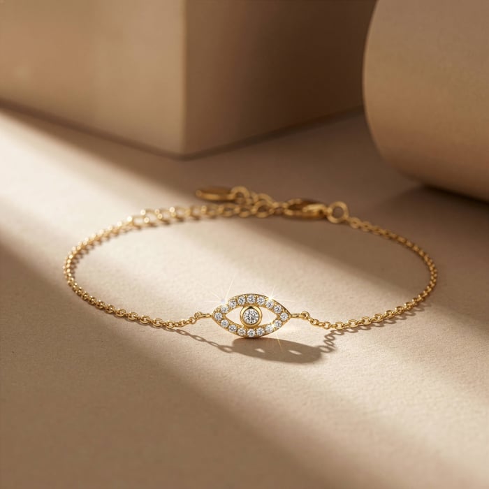 Graziella Steling silver Gold Vermeil 7.5 0.11CTW Lab-Grown Diamond Evil Eye Bracelet